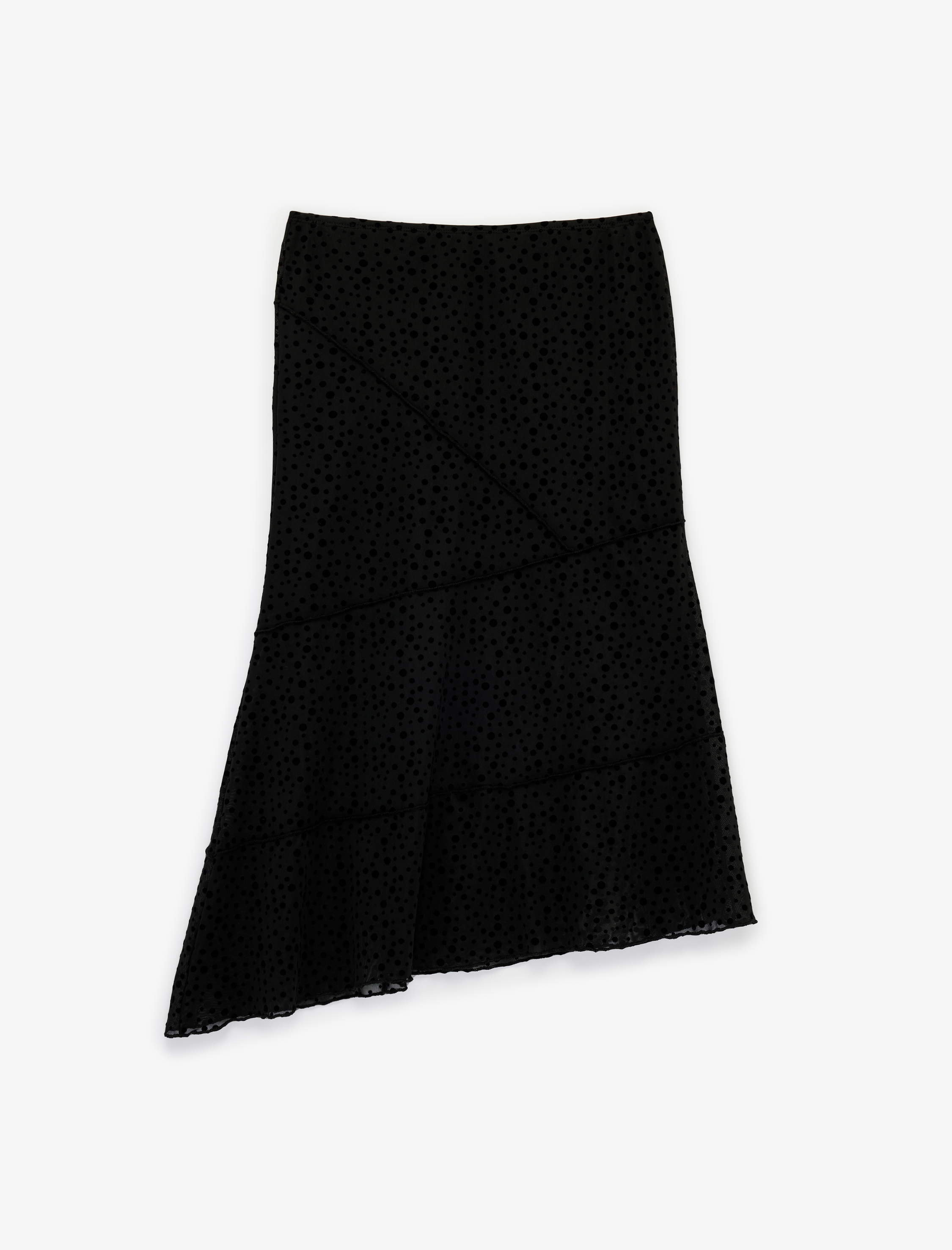   Slim Fit Asimetrik Kesim Puantiyeli Midi Etek