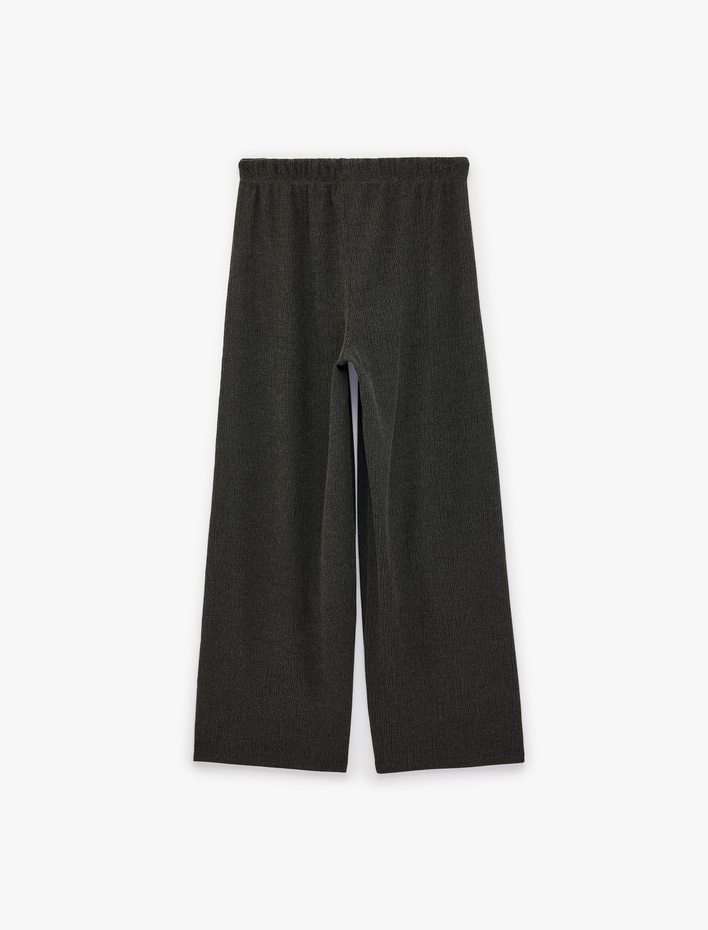  Bürümcük Kumaş Beli Bağcıklı Geniş Paça Pantolon