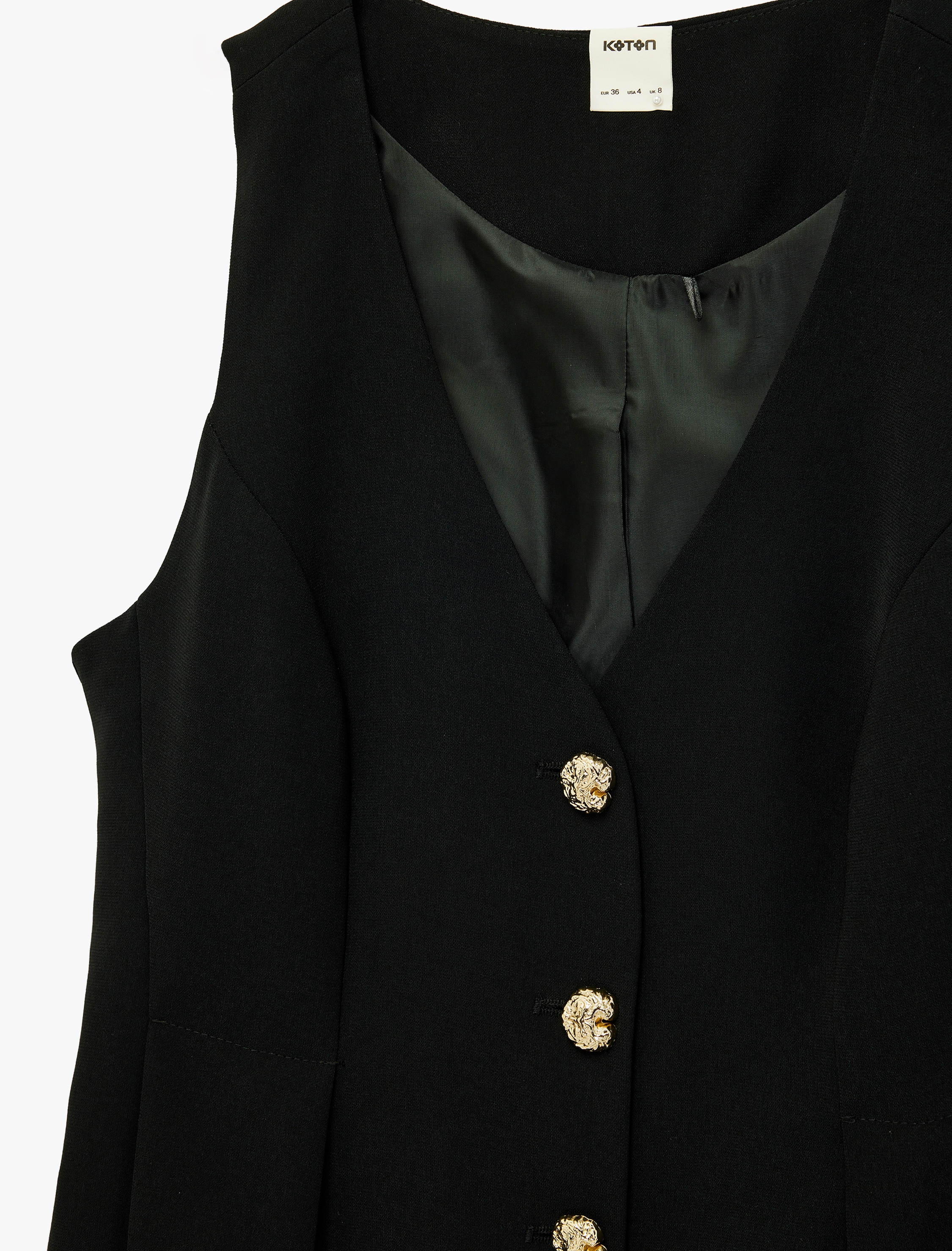   Düğme Detaylı Kolsuz Uzun V Yaka Yelek