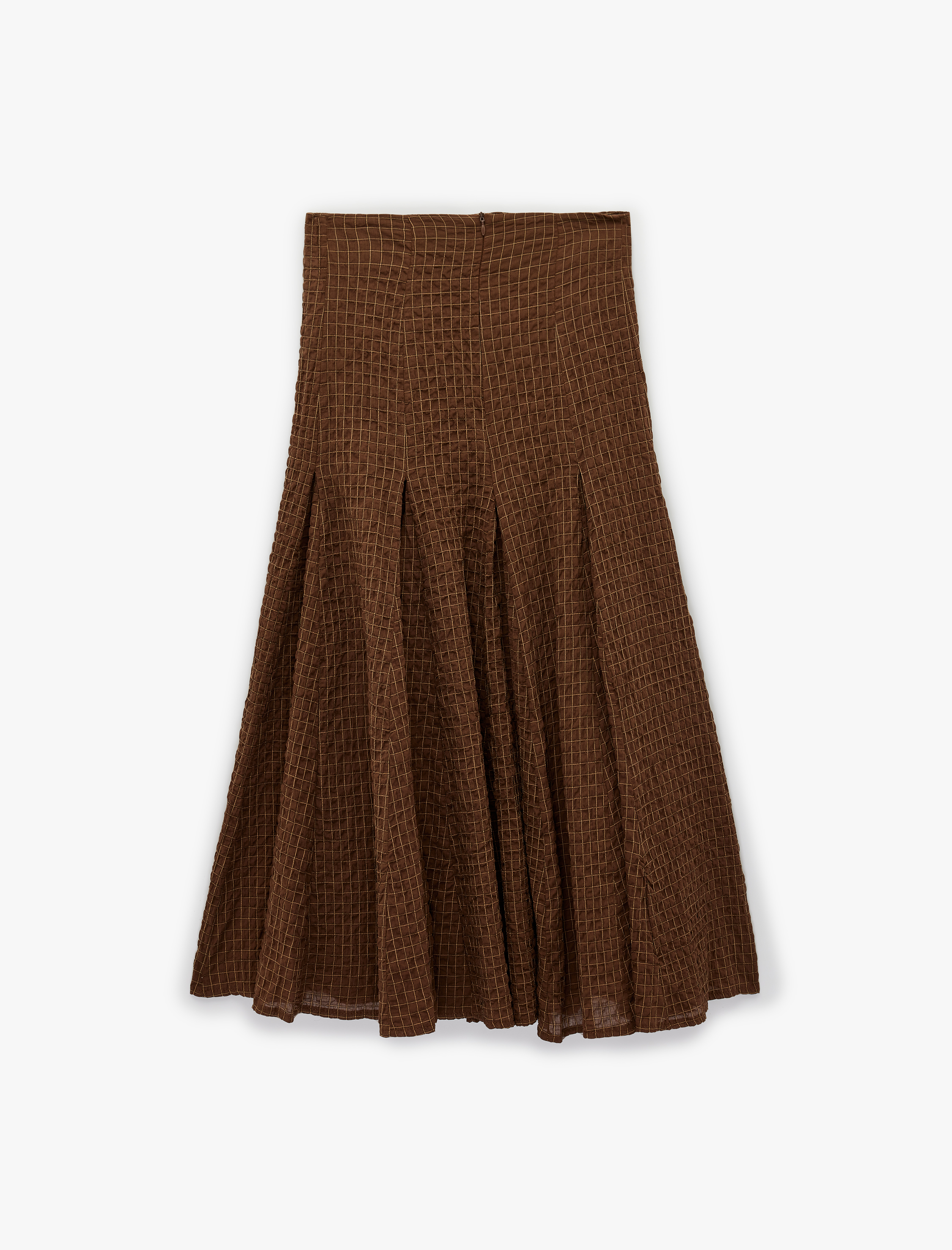   Pamuklu Pile Detaylı Kareli Midi Etek