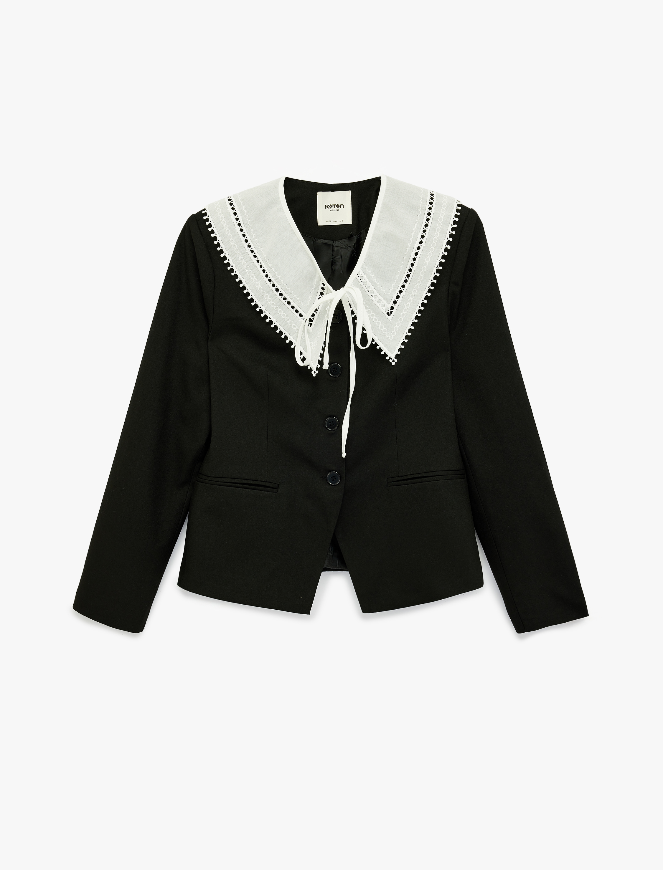   Dantel Bebe Yaka Düğmeli Cep Detaylı Blazer Ceket