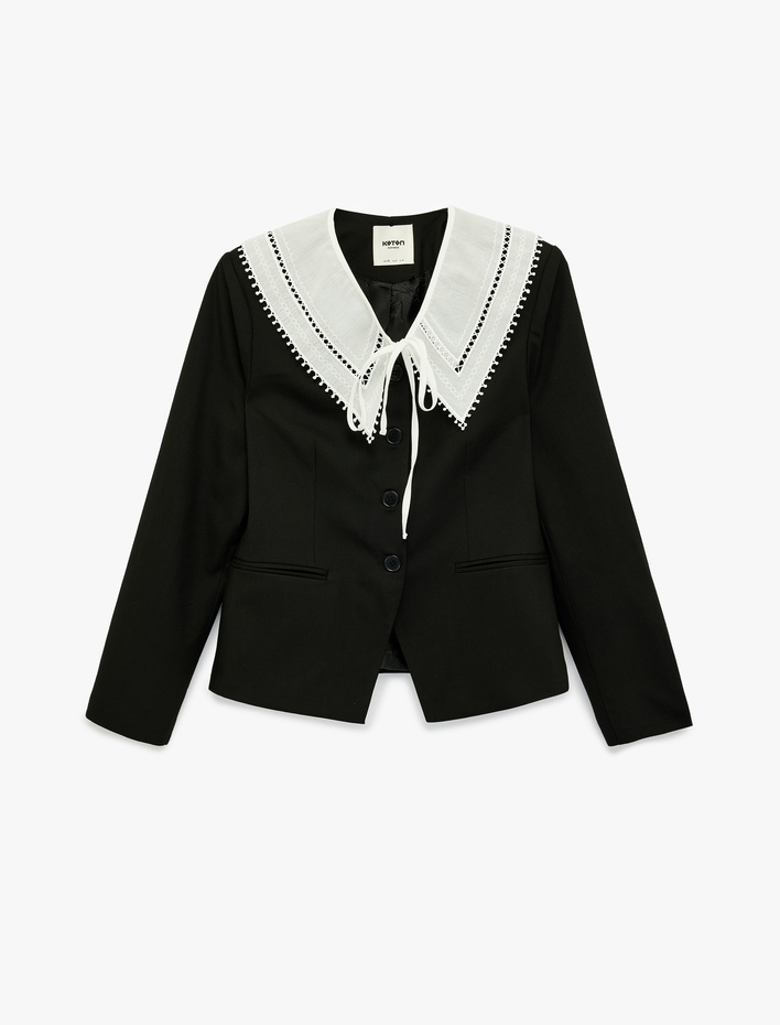  Dantel Bebe Yaka Düğmeli Cep Detaylı Blazer Ceket