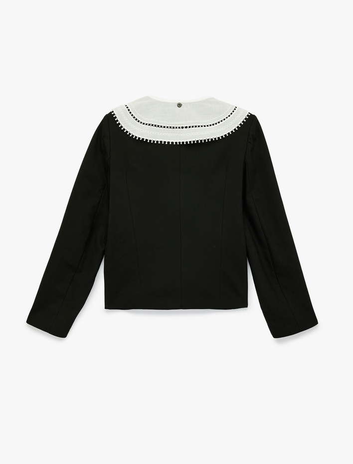  Dantel Bebe Yaka Düğmeli Cep Detaylı Blazer Ceket