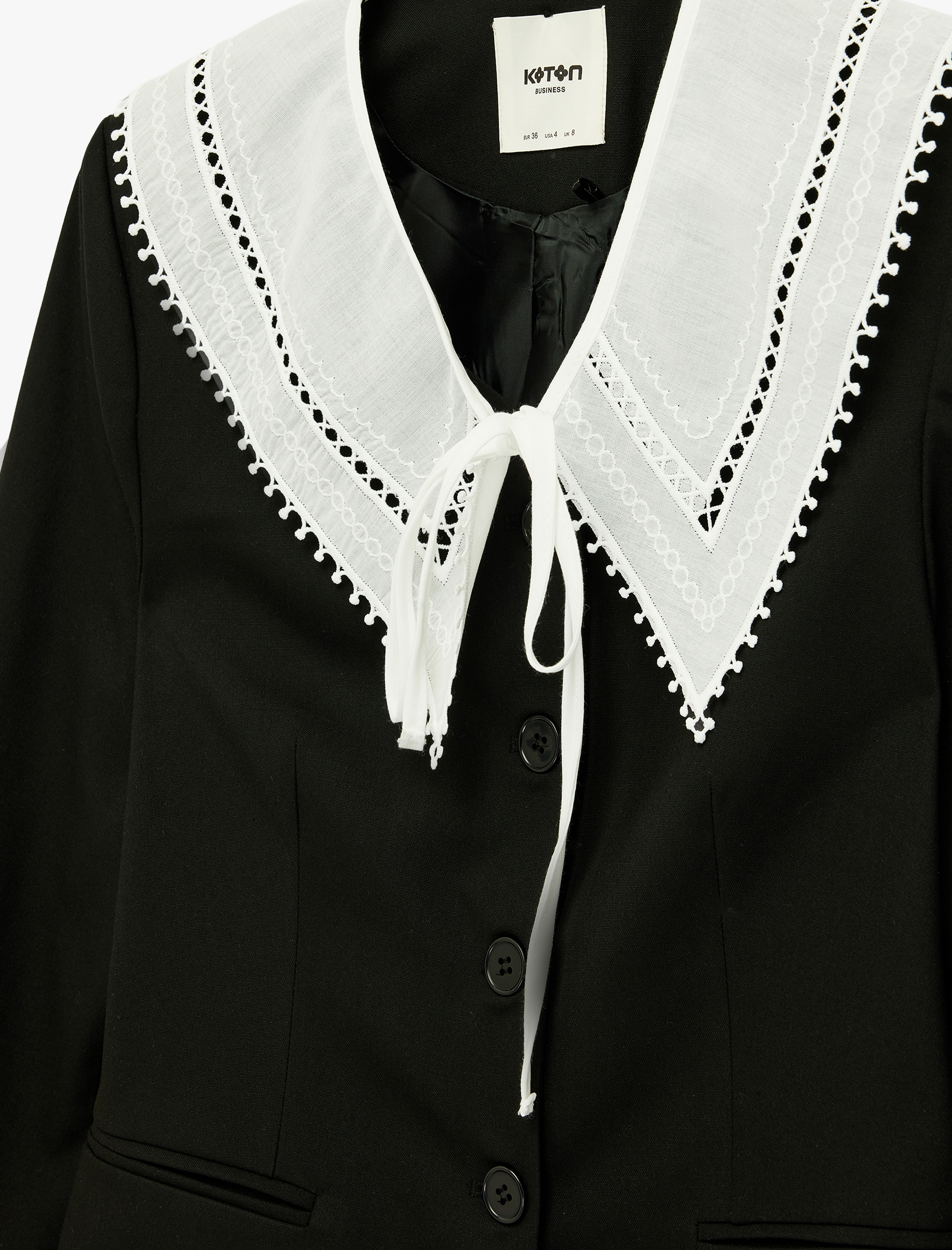   Dantel Bebe Yaka Düğmeli Cep Detaylı Blazer Ceket