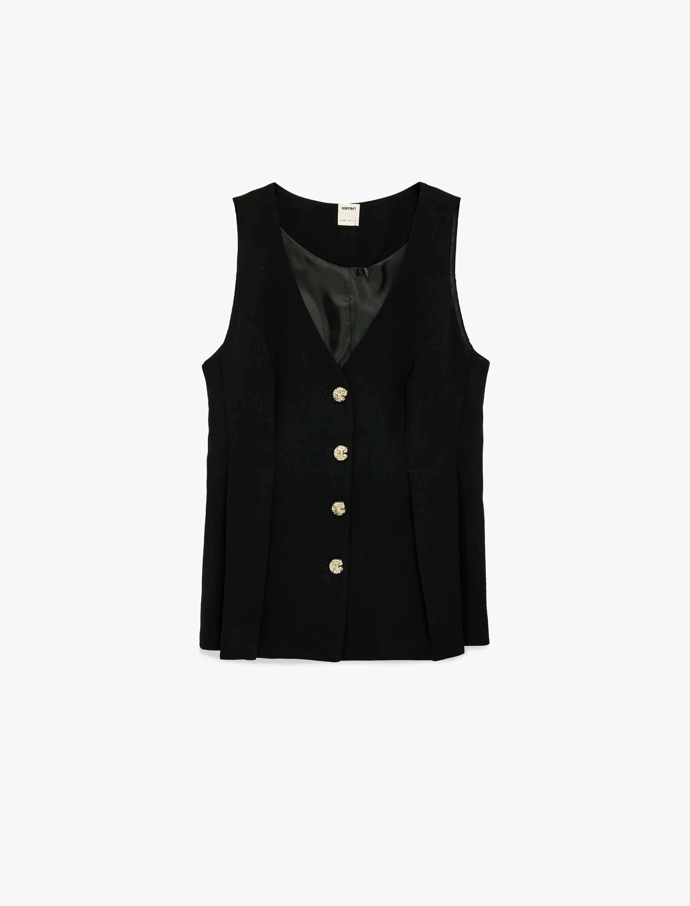   Düğme Detaylı Kolsuz Uzun V Yaka Yelek