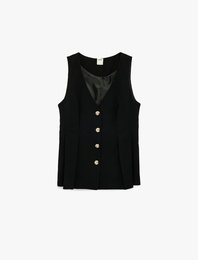 Düğme Detaylı Kolsuz Uzun V Yaka Yelek