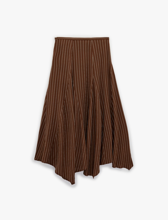  Viskoz Karışımlı Asimetrik Çizgili Midi Etek