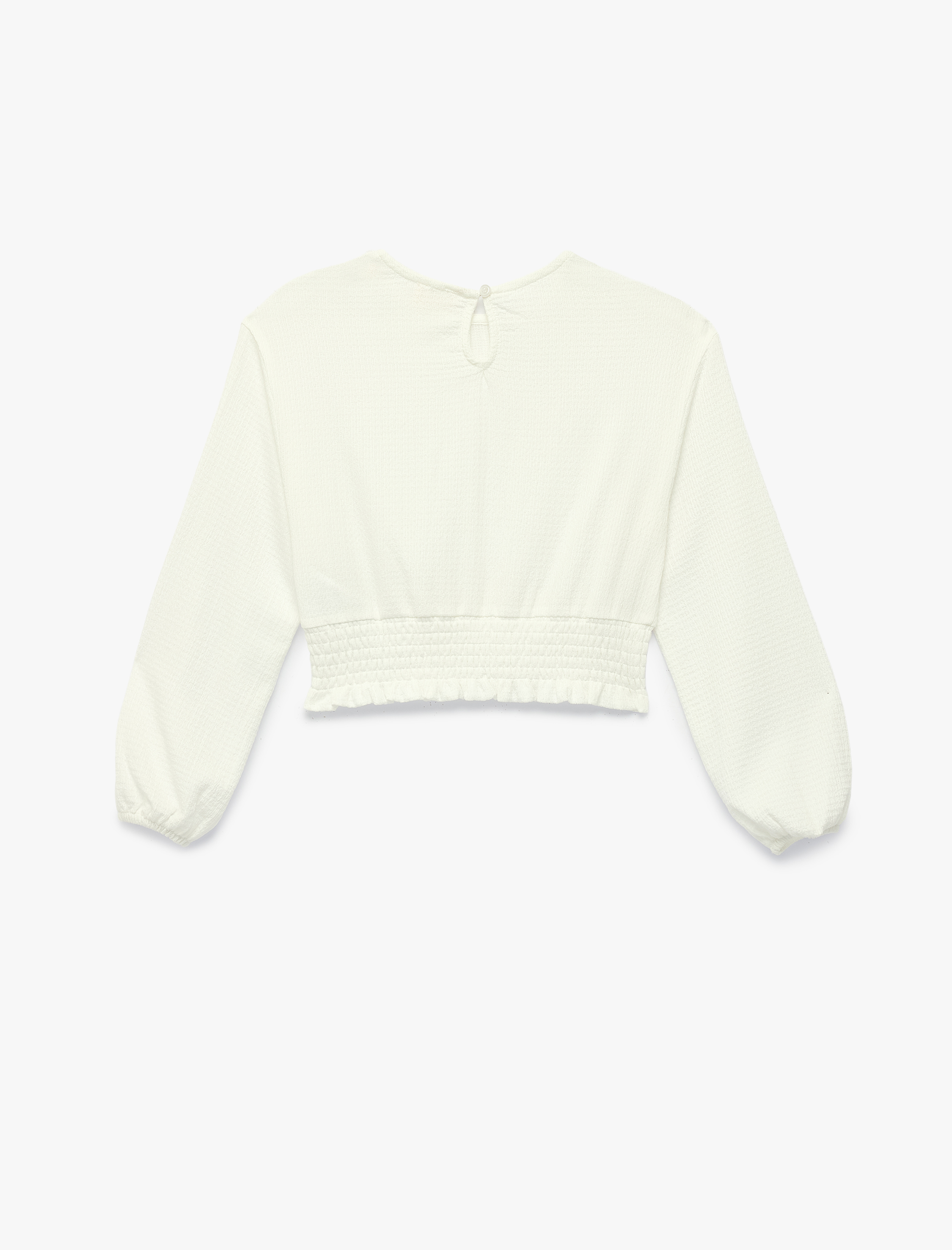  Kız Çocuk Beli Lastikli Dantel Detaylı Bisiklet Yaka Uzun Kollu Crop Bluz