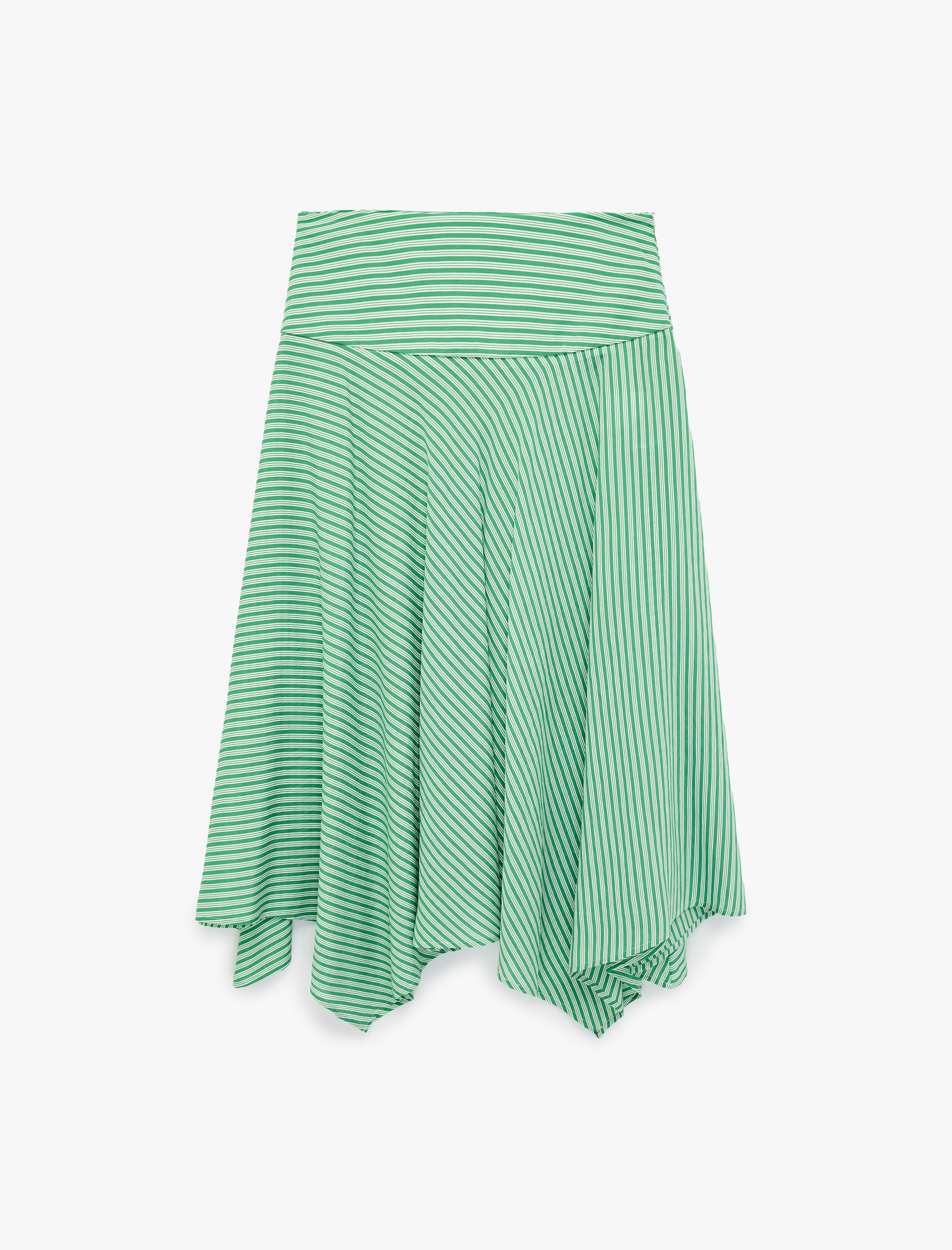   Viskon Kumaş Asimetrik Kesim Çizgili Midi Etek