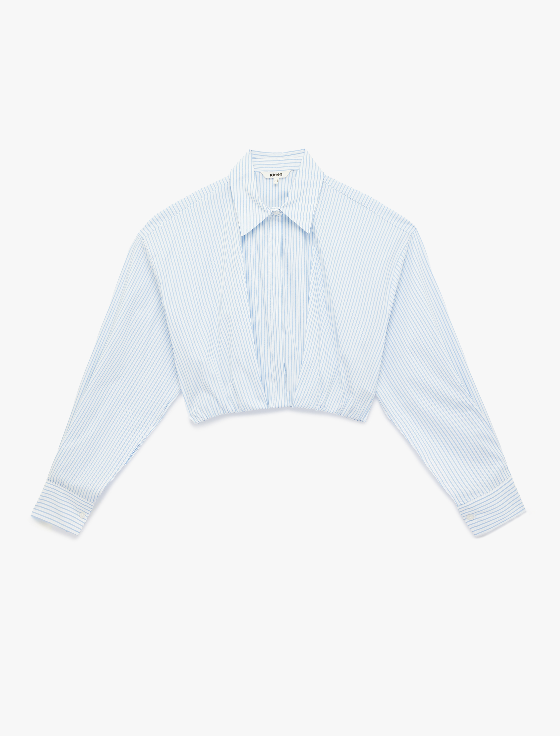   Bol Kalıp Uzun Kollu Klasik Yaka Çizgili Crop Poplin Gömlek