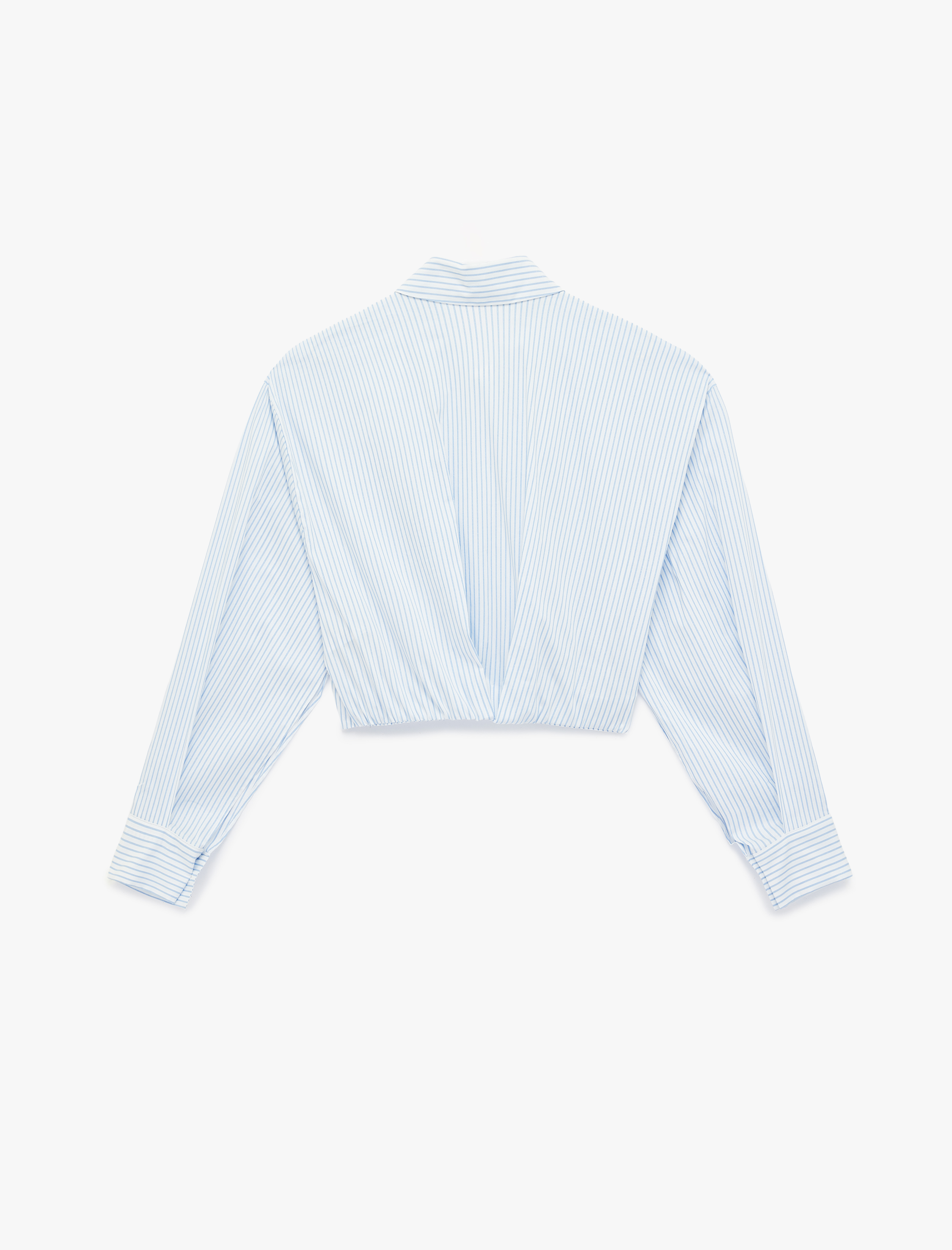   Bol Kalıp Uzun Kollu Klasik Yaka Çizgili Crop Poplin Gömlek