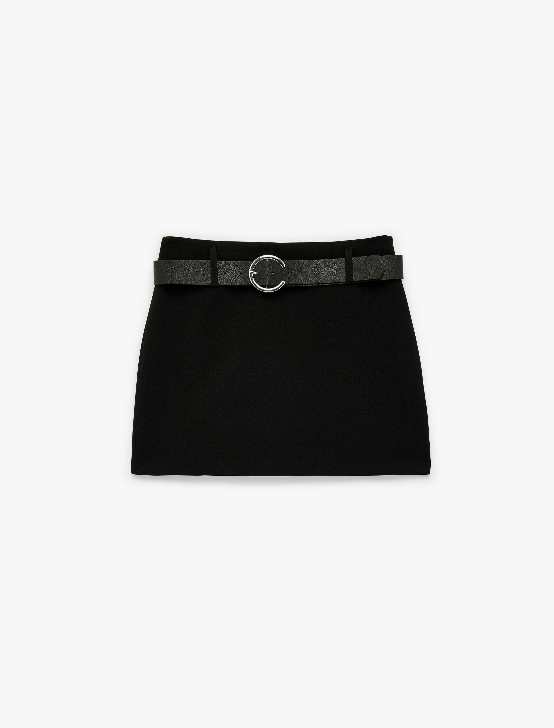   Slim Fit A Kesim Kemerli Şortlu Mini Etek