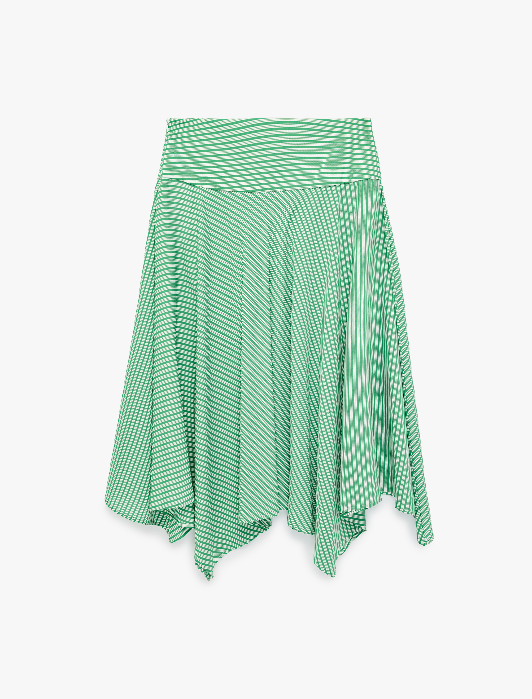   Viskon Kumaş Asimetrik Kesim Çizgili Midi Etek