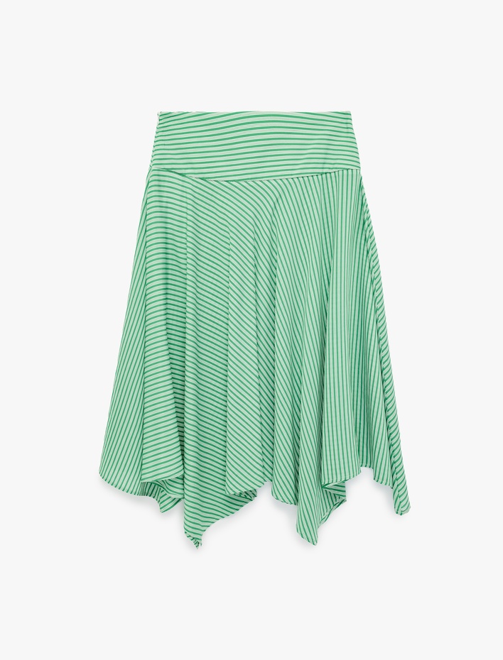  Viskon Kumaş Asimetrik Kesim Çizgili Midi Etek