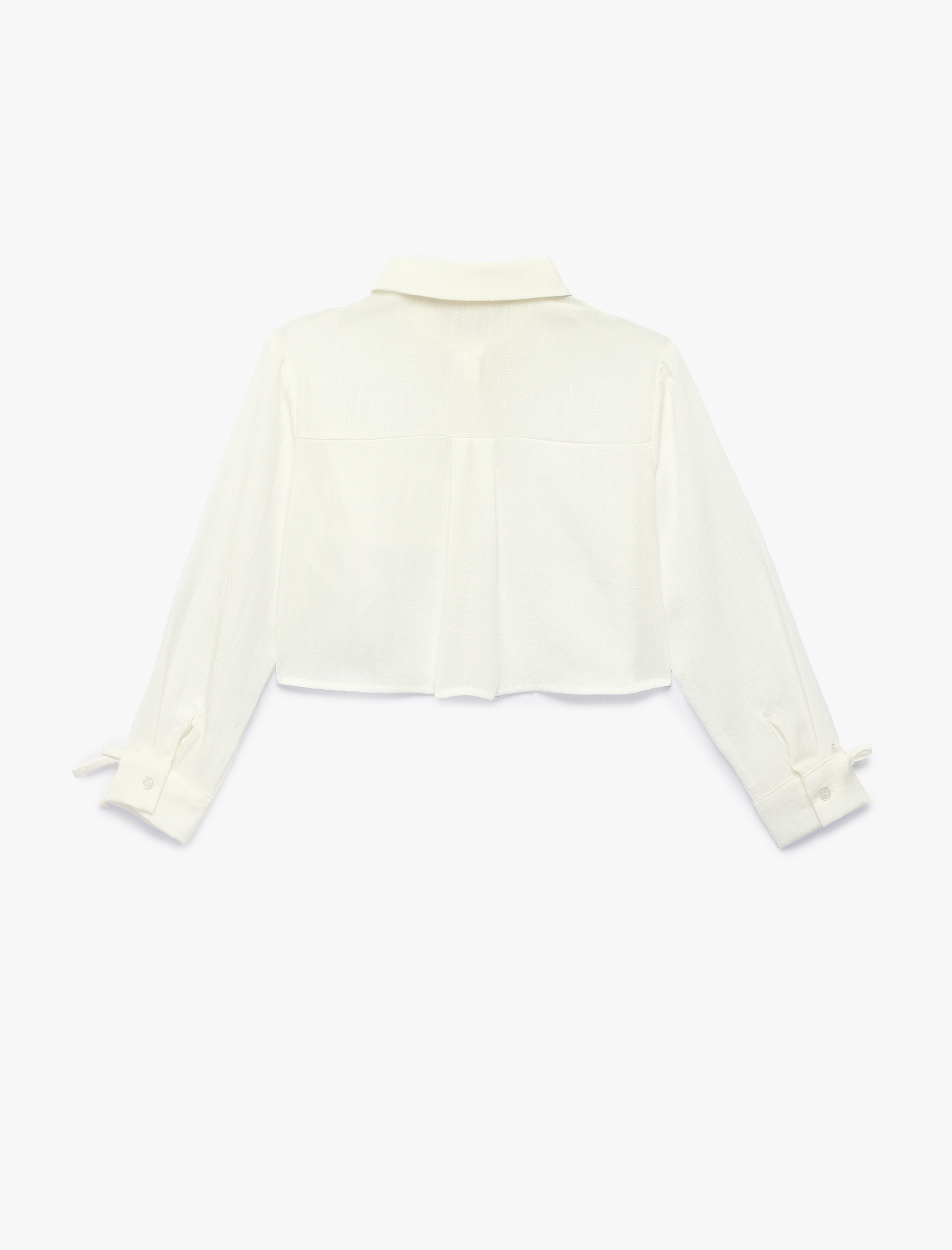  Kız Çocuk Viskon Karışımlı Tek Cepli Uzun Kollu Crop Gömlek