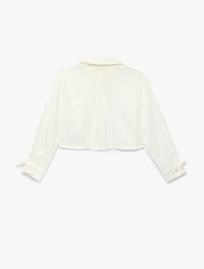 Kız Çocuk Viskon Karışımlı Tek Cepli Uzun Kollu Crop Gömlek