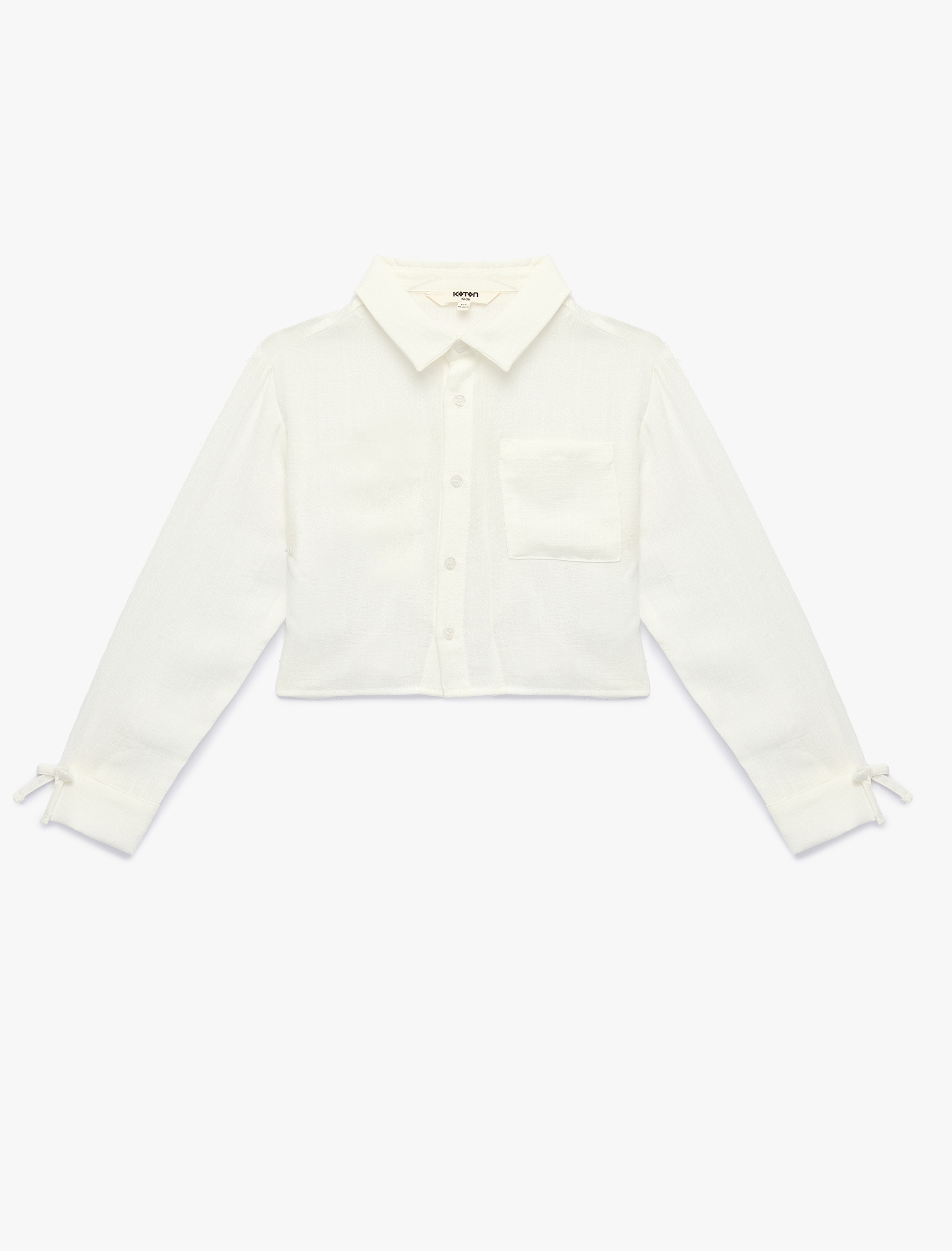  Kız Çocuk Viskon Karışımlı Tek Cepli Uzun Kollu Crop Gömlek