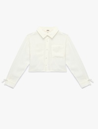 Viskon Karışımlı Tek Cepli Uzun Kollu Crop Gömlek