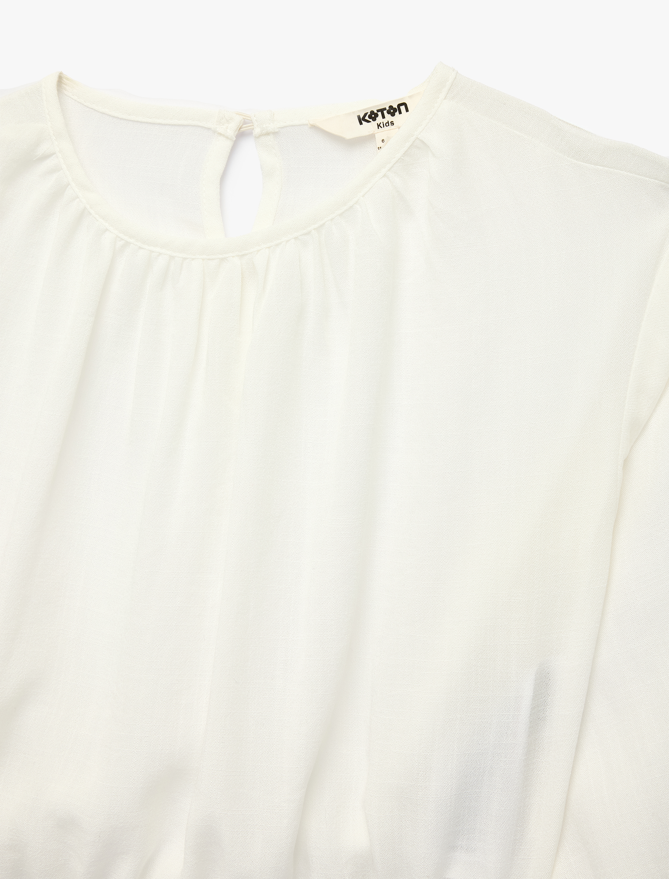  Kız Çocuk Beli Lastikli Viskon Karışımlı Uzun Kollu Bisiklet Yaka Crop Bluz