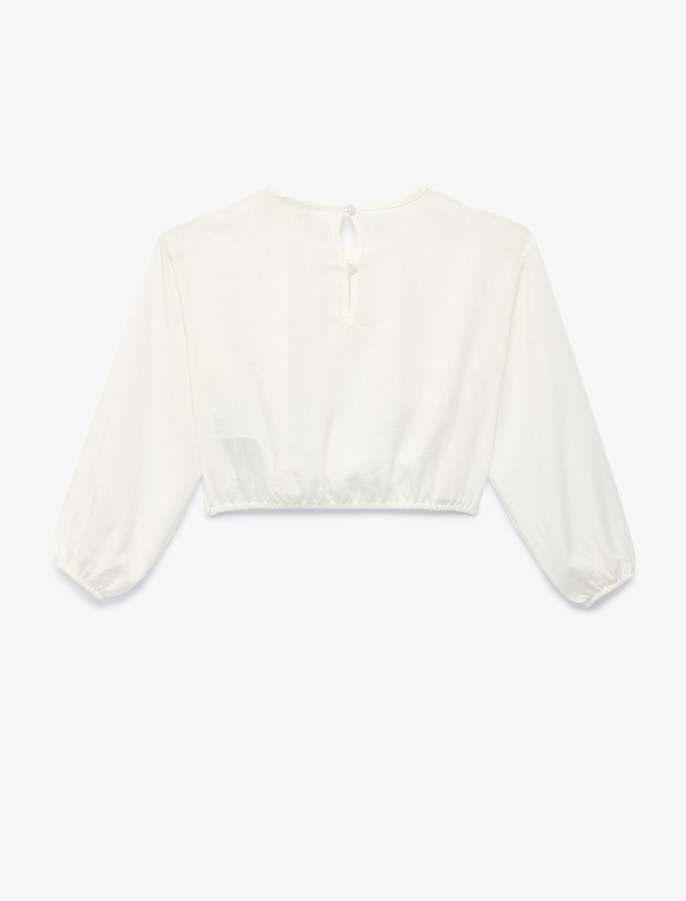  Kız Çocuk Beli Lastikli Viskon Karışımlı Uzun Kollu Bisiklet Yaka Crop Bluz