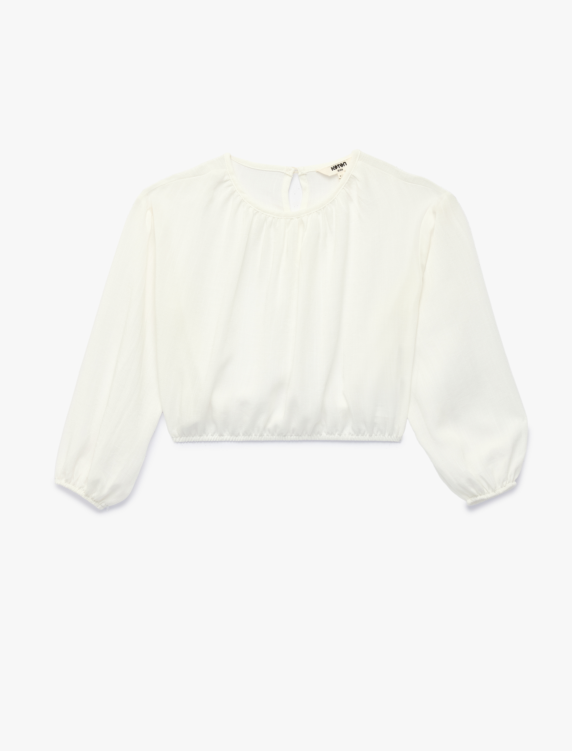  Kız Çocuk Beli Lastikli Viskon Karışımlı Uzun Kollu Bisiklet Yaka Crop Bluz