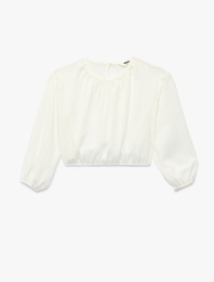 Beli Lastikli Viskon Karışımlı Uzun Kollu Bisiklet Yaka Crop Bluz