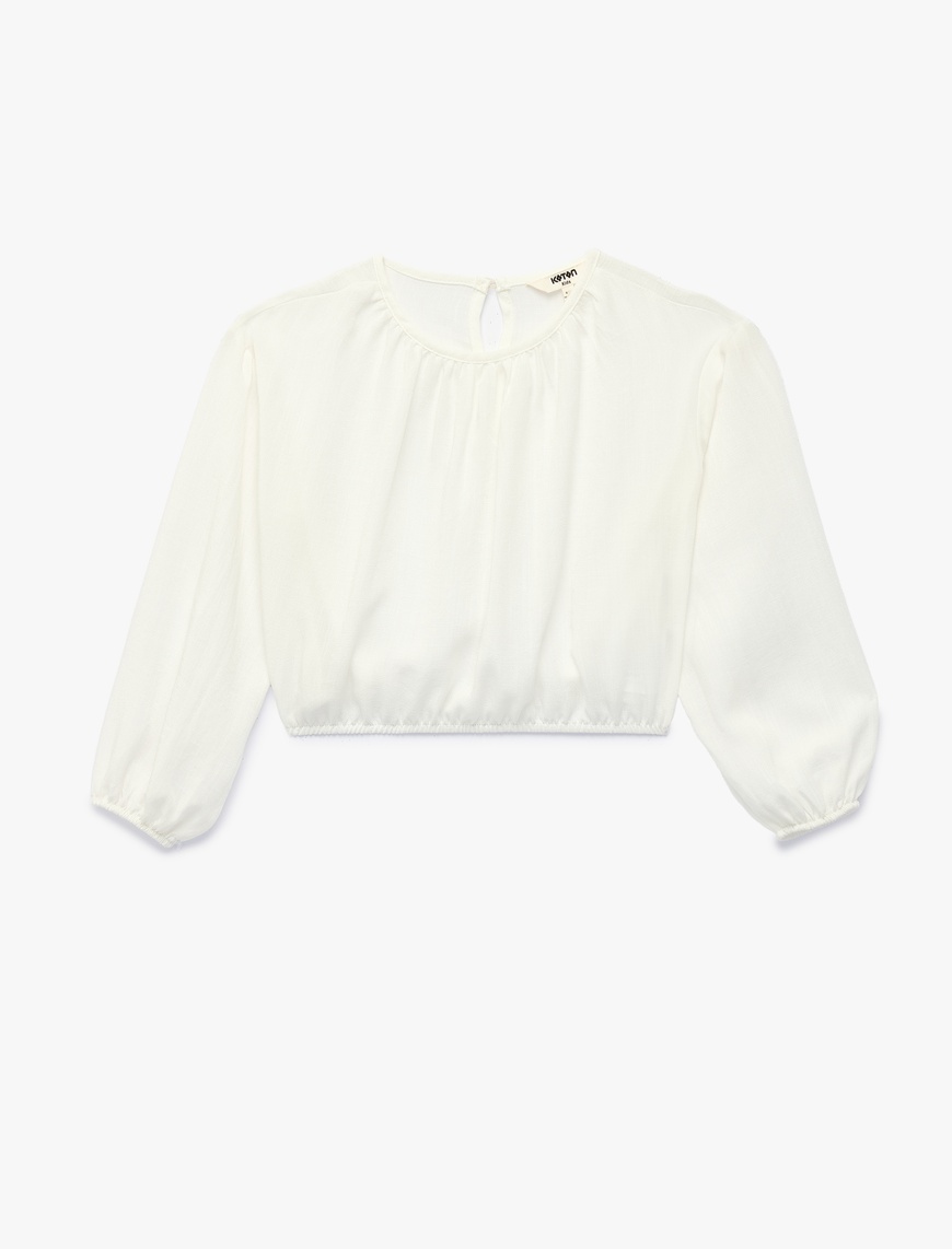 Koton Beli Lastikli Viskon Karışımlı Uzun Kollu Bisiklet Yaka Crop Bluz