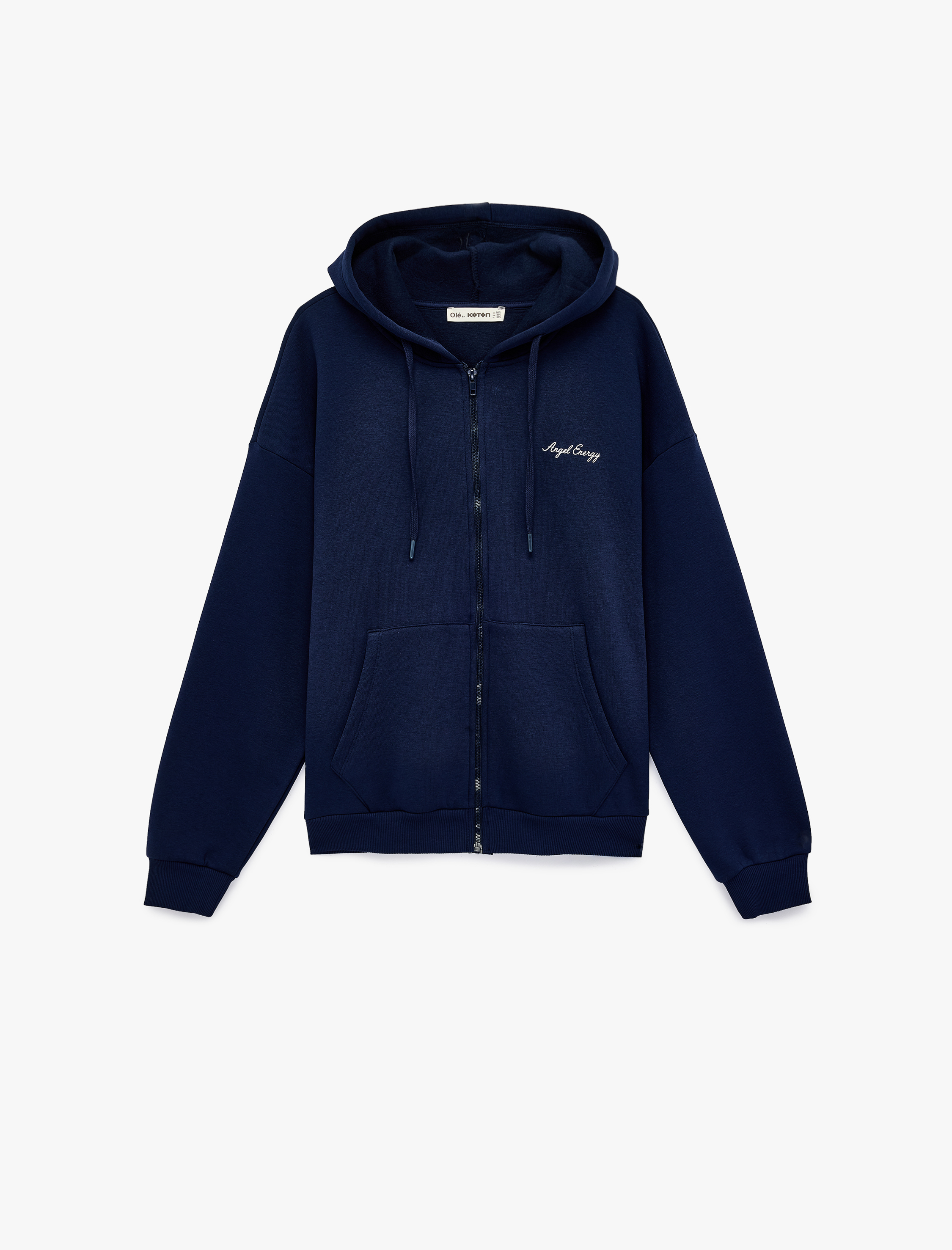   Rahat Kalıp Kapüşonlu Arkası Baskılı Kanguru Cepli Fermuarlı Sweatshirt