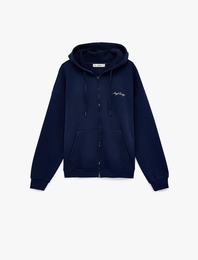 Rahat Kalıp Kapüşonlu Arkası Baskılı Kanguru Cepli Fermuarlı Sweatshirt