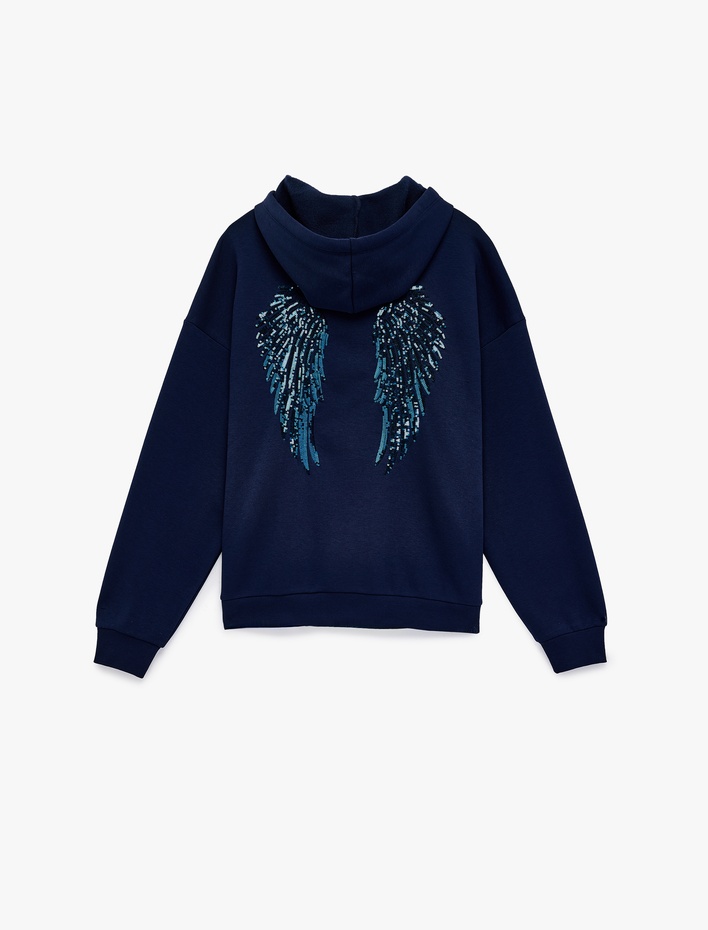  Rahat Kalıp Kapüşonlu Arkası Baskılı Kanguru Cepli Fermuarlı Sweatshirt