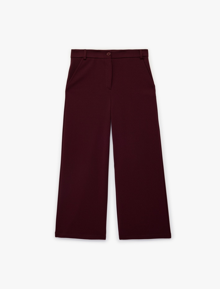 Kız Çocuk Cep Detaylı Fermuarlı Geniş Paça Pantolon