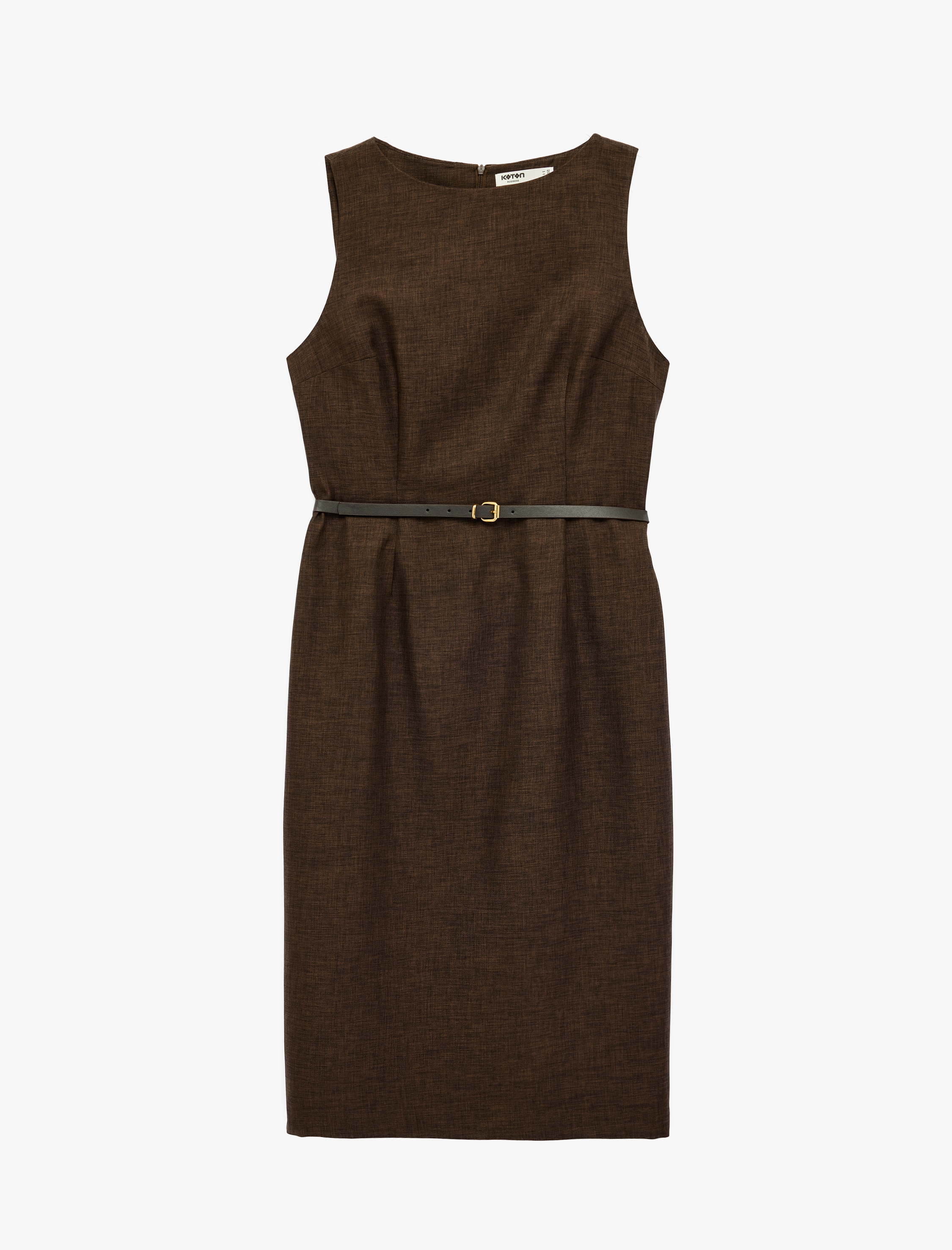   Kemer Detaylı Bisiklet Yaka Kolsuz Midi Elbise