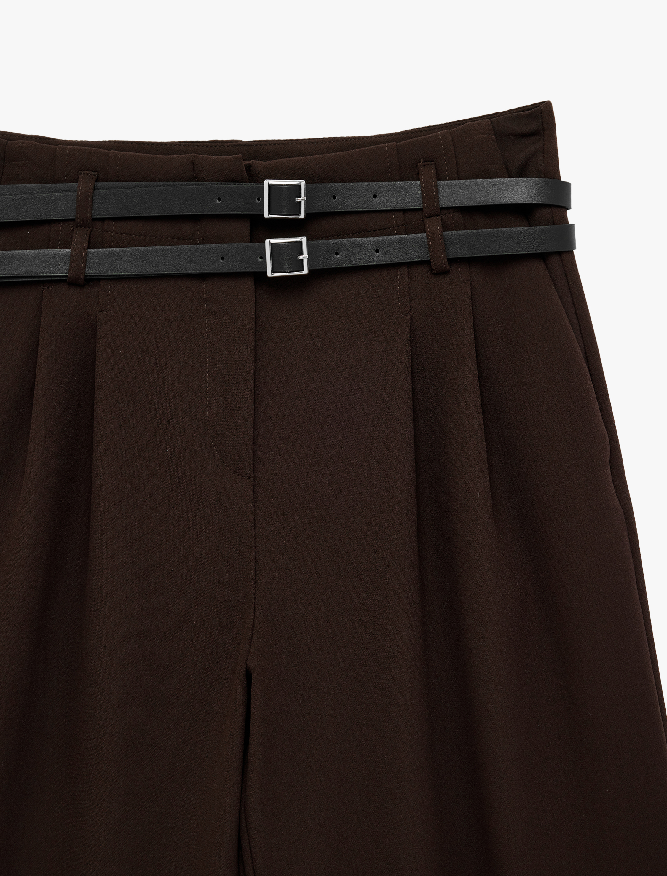   Bol Kesim Cepli Pileli Kemer Detaylı Palazzo Pantolon