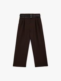 Bol Kesim Cepli Pileli Kemer Detaylı Palazzo Pantolon