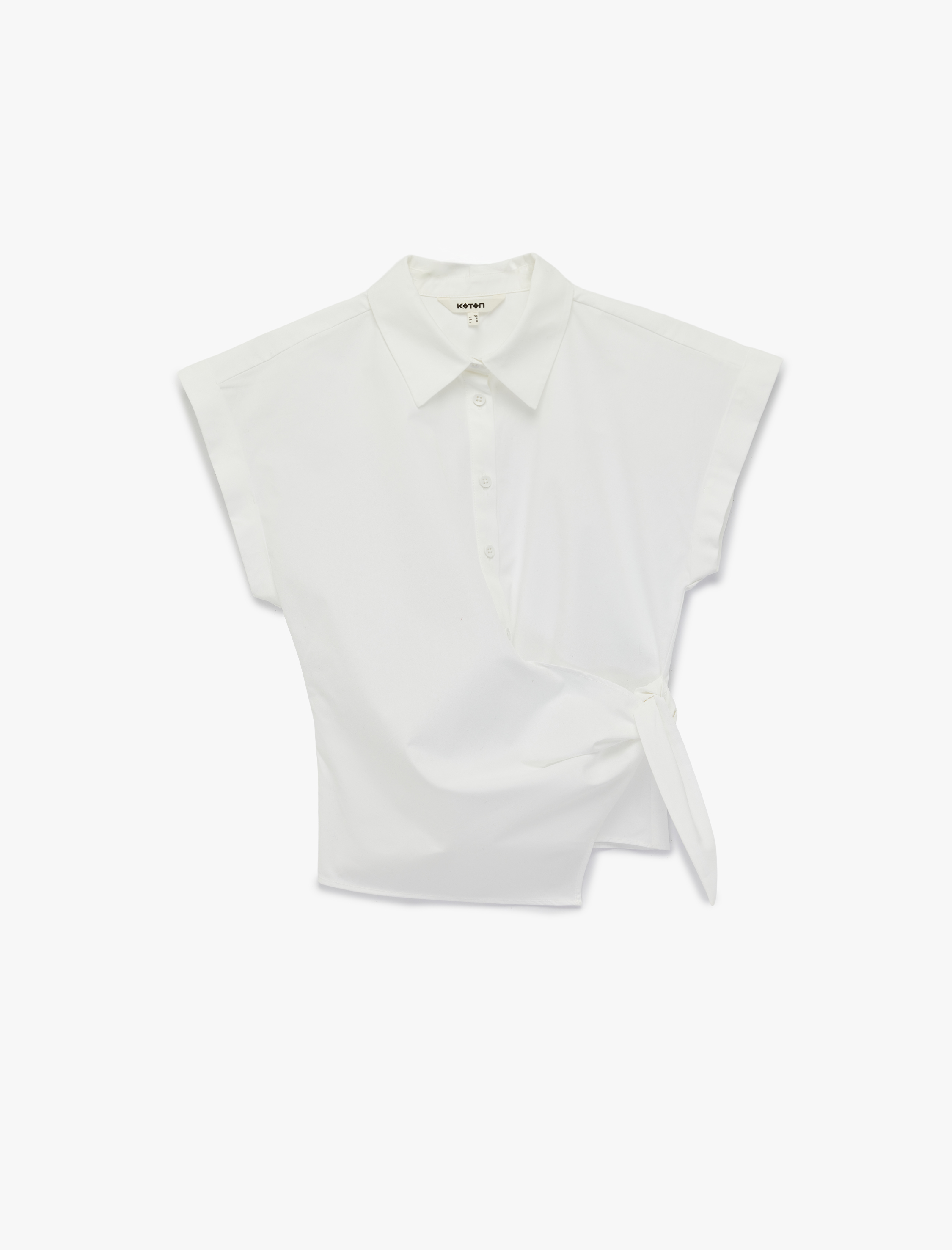   Pamuklu Slim Fit Kap Kol Önden Bağlama Detaylı Poplin Gömlek