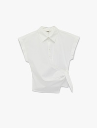 Pamuklu Slim Fit Kap Kol Önden Bağlama Detaylı Poplin Gömlek