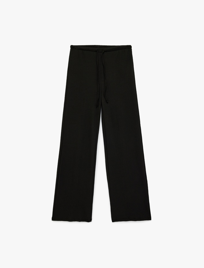  Rahat Kalıp Beli Bağcıklı Geniş Paça Pantolon