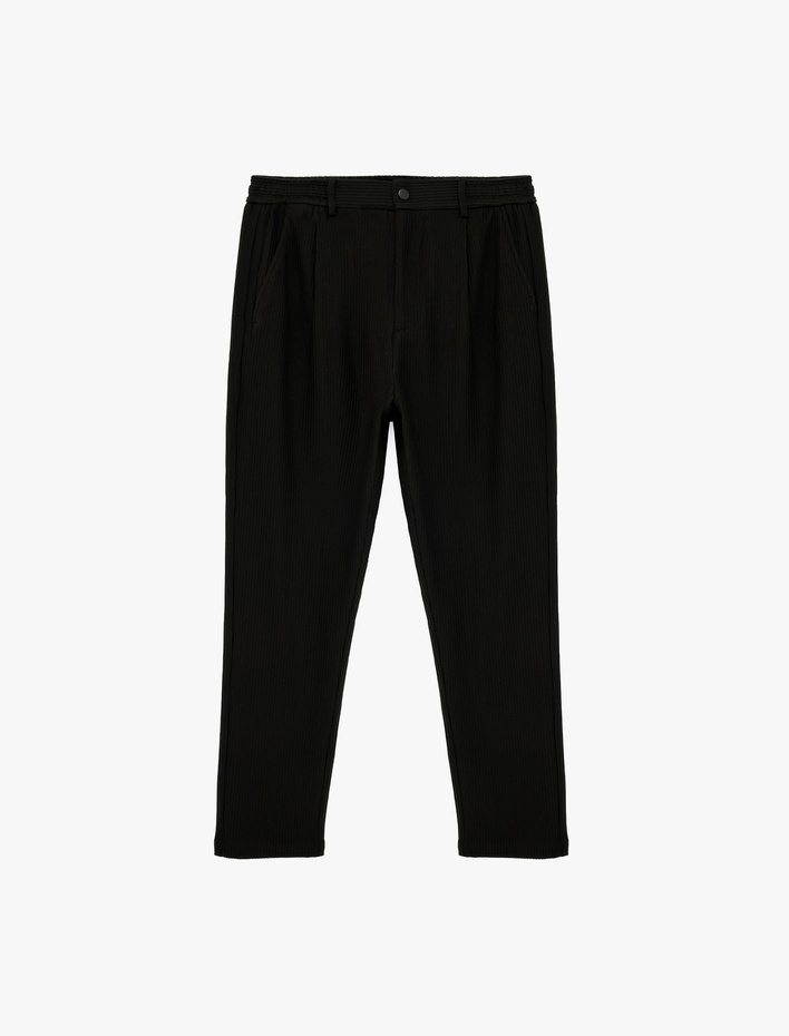  Straight Fit Cepli Düğmeli Dokulu Kumaş Pantolon