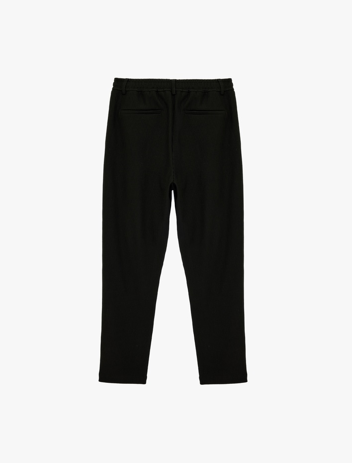  Straight Fit Cepli Düğmeli Dokulu Kumaş Pantolon