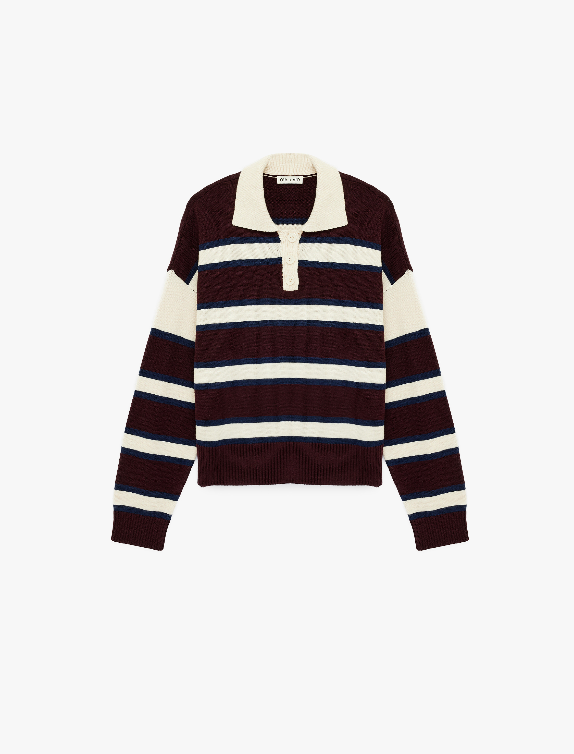   Düğmeli Çizgili Rahat Kalıp Polo Yaka Kazak