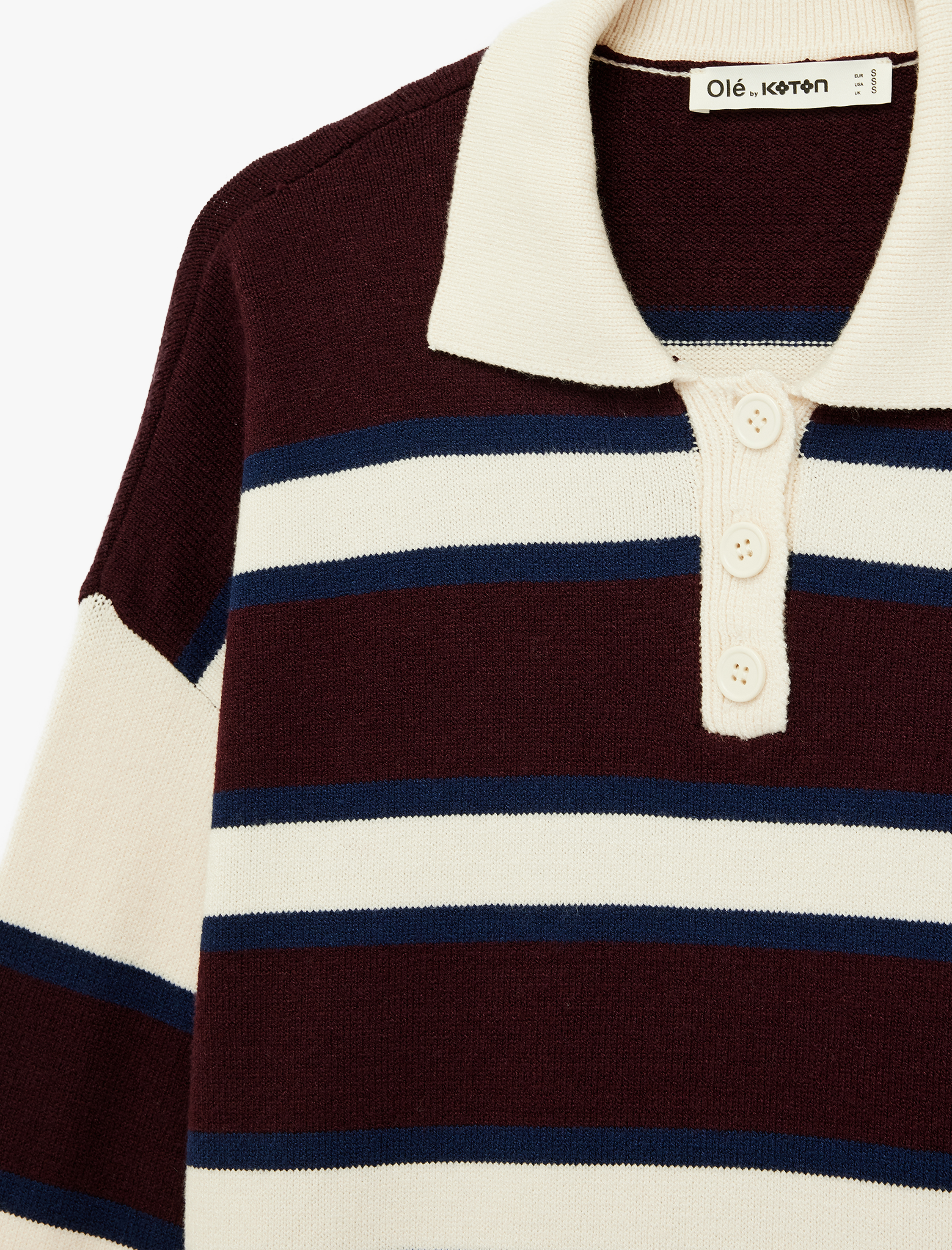   Düğmeli Çizgili Rahat Kalıp Polo Yaka Kazak