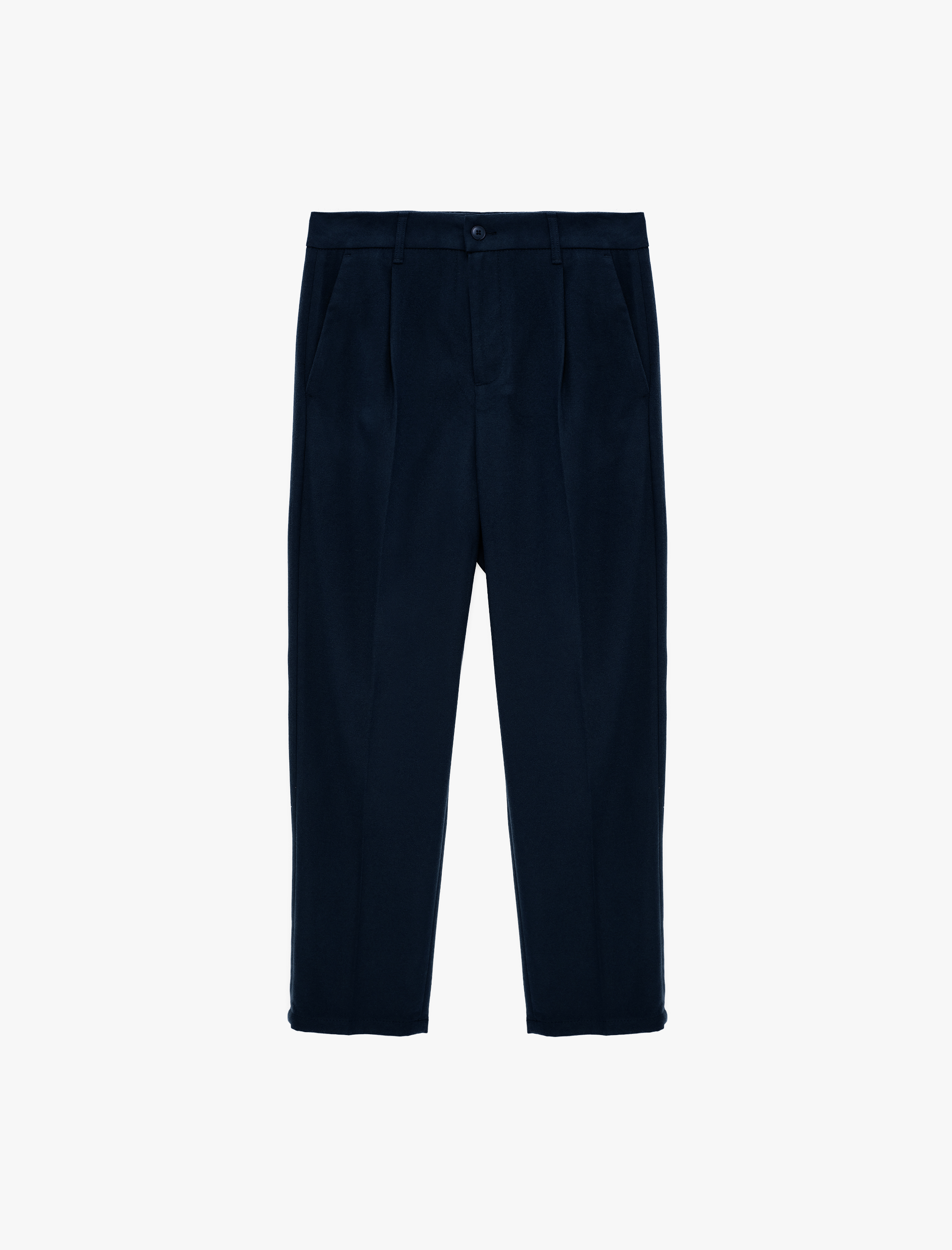   Regular Fit Viskon Karışımlı Cepli Düğmeli Pileli Kumaş Pantolon