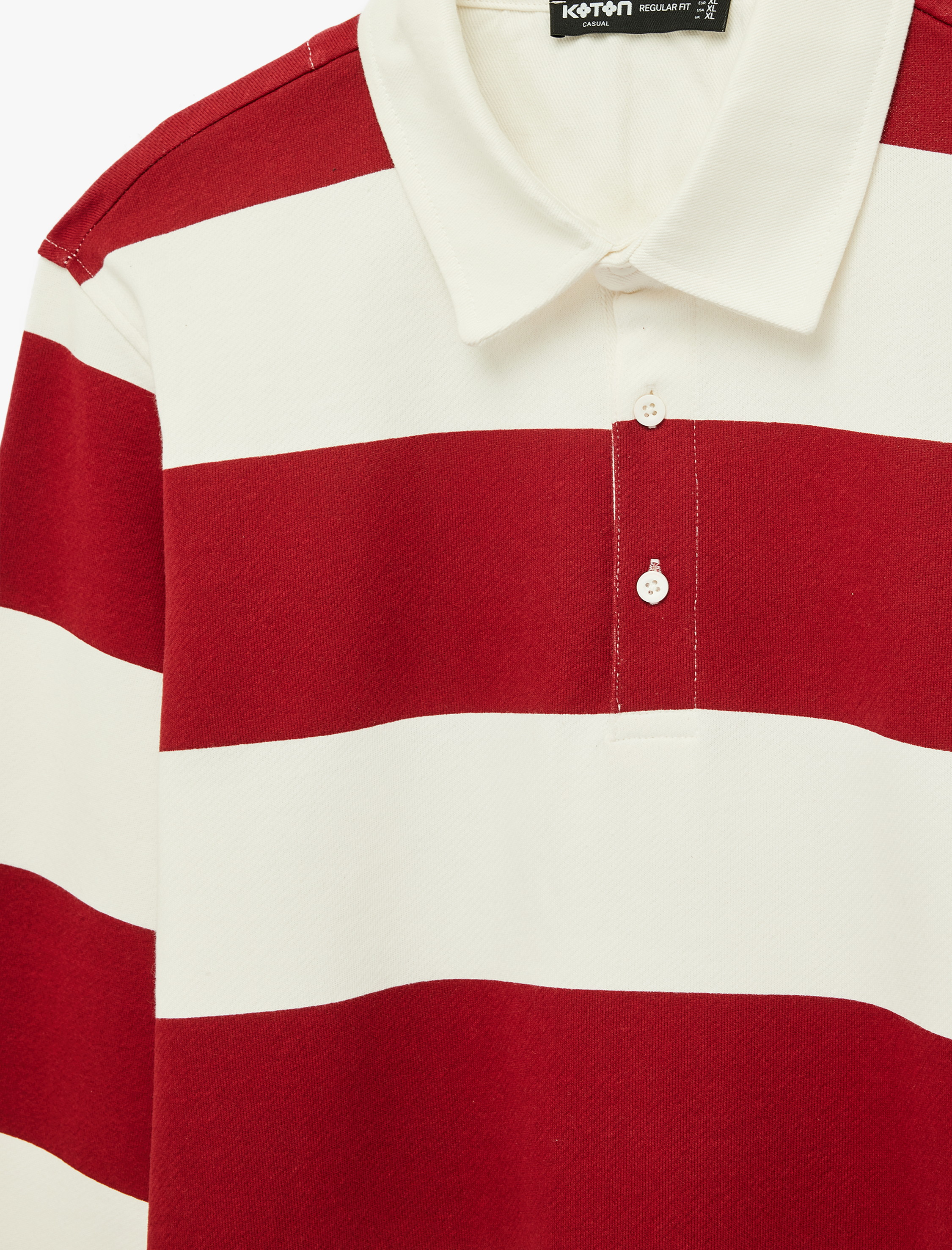   Uzun Kollu Pamuklu Düğmeli Polo Yaka Çizgili Sweatshirt