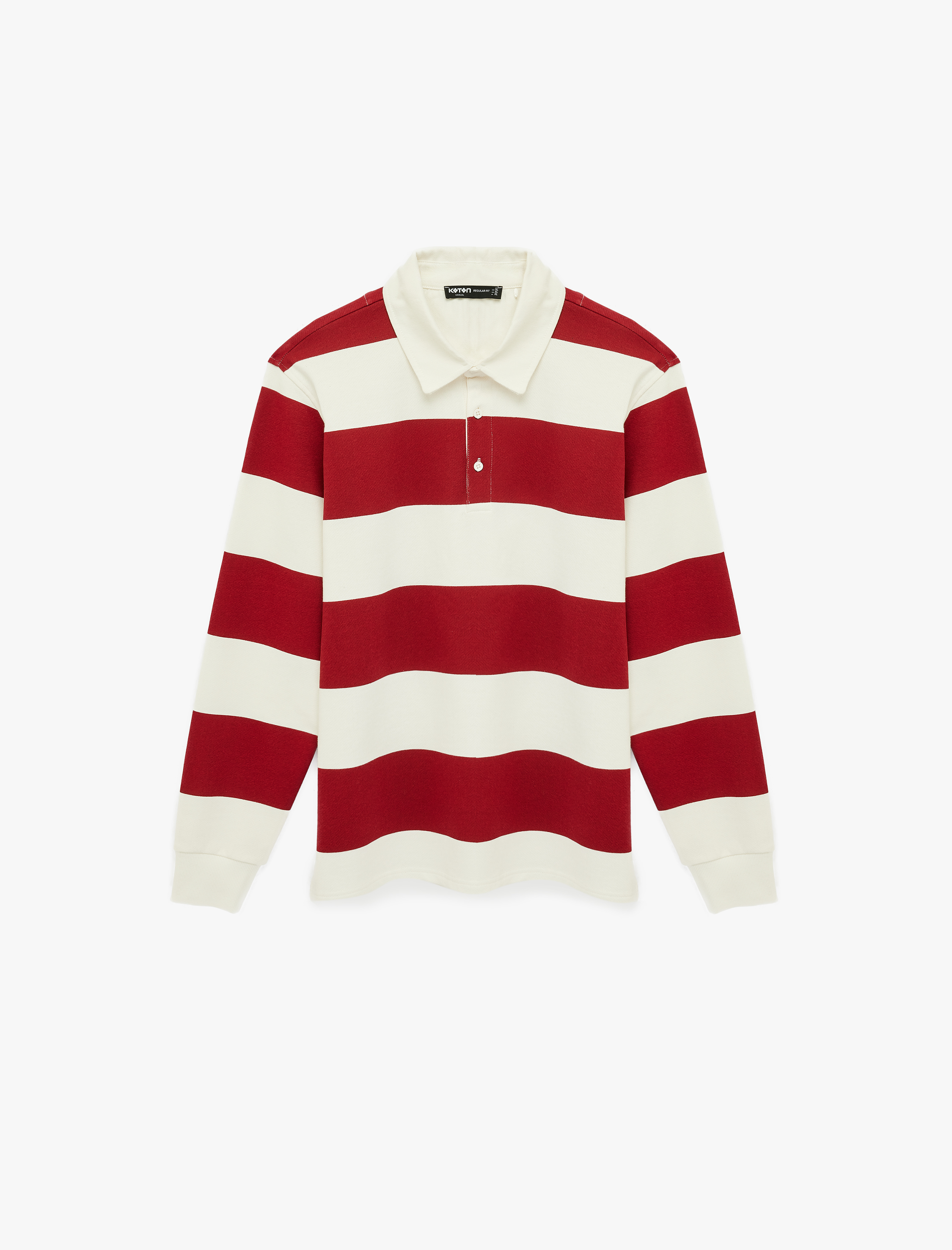   Uzun Kollu Pamuklu Düğmeli Polo Yaka Çizgili Sweatshirt