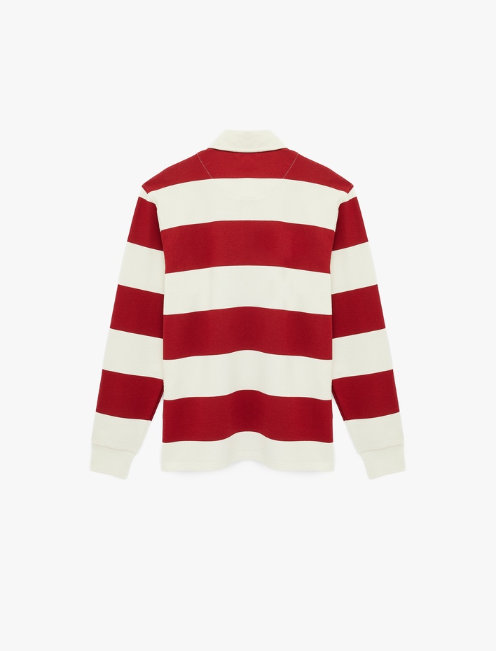  Uzun Kollu Pamuklu Düğmeli Polo Yaka Çizgili Sweatshirt