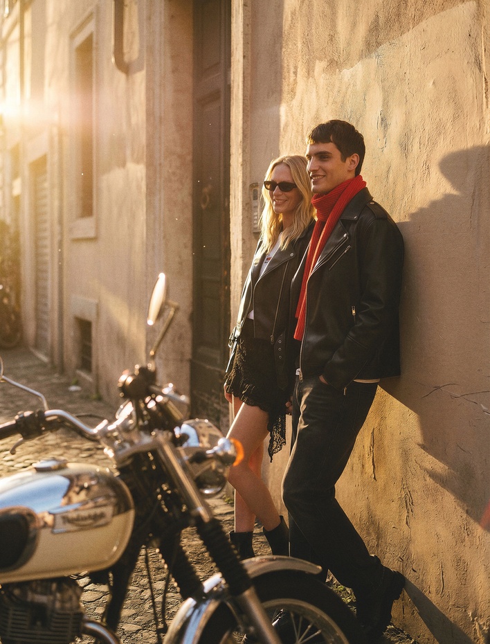  Kruvaze Yaka Cep Detaylı Uzun Kollu Suni Deri Biker Ceket