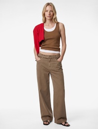 Pamuklu Yüksek Bel Kemerli Geniş Paça Pantolon - Wide Leg Jeans