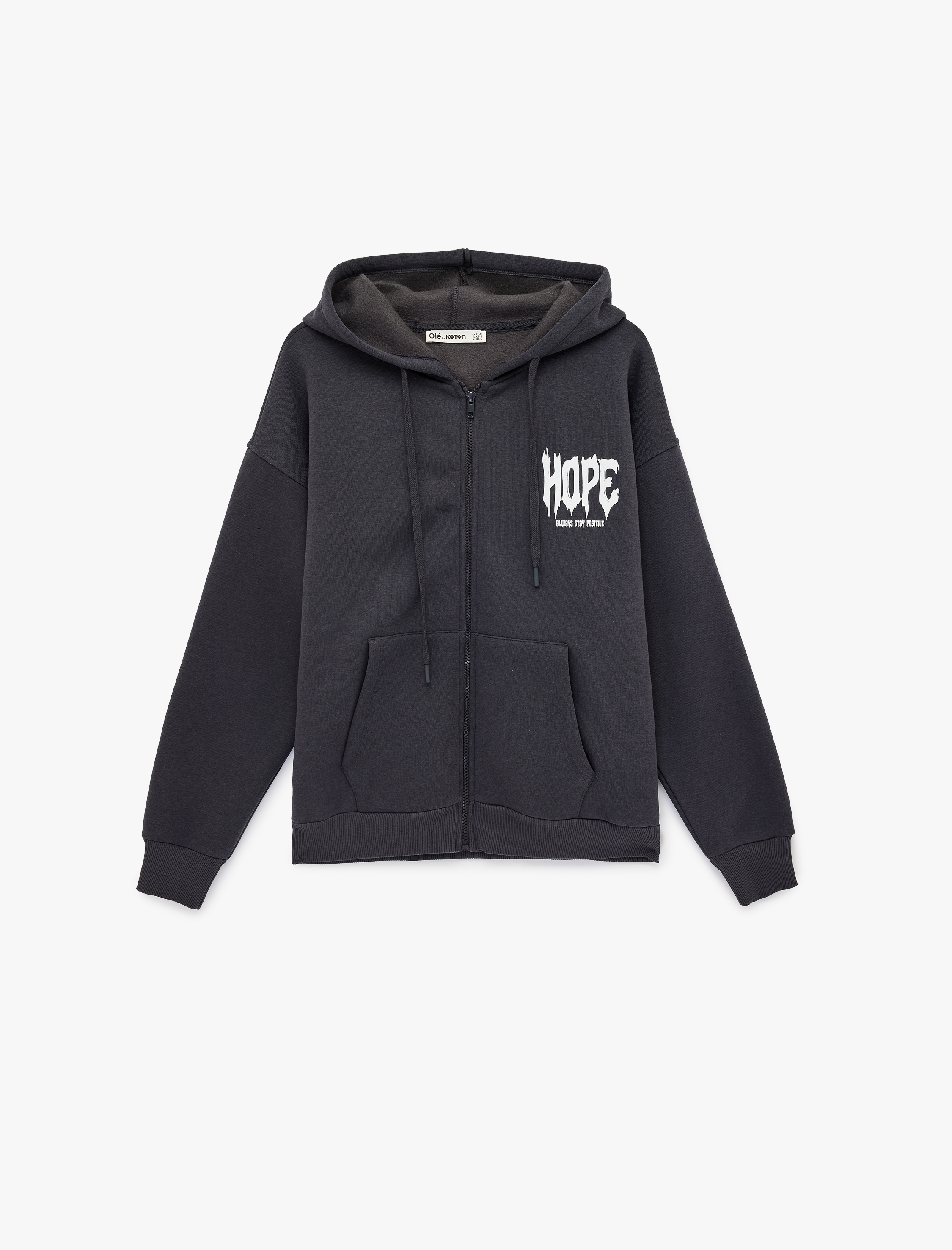   Arkası Baskılı Cepli Fermuarlı Kapüşonlu Oversize Sweatshirt