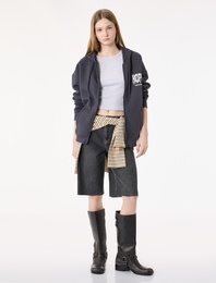 Arkası Baskılı Cepli Fermuarlı Kapüşonlu Oversize Sweatshirt