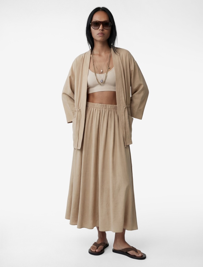  Modal Karışımlı Loose Fit Kloş Midi Etek